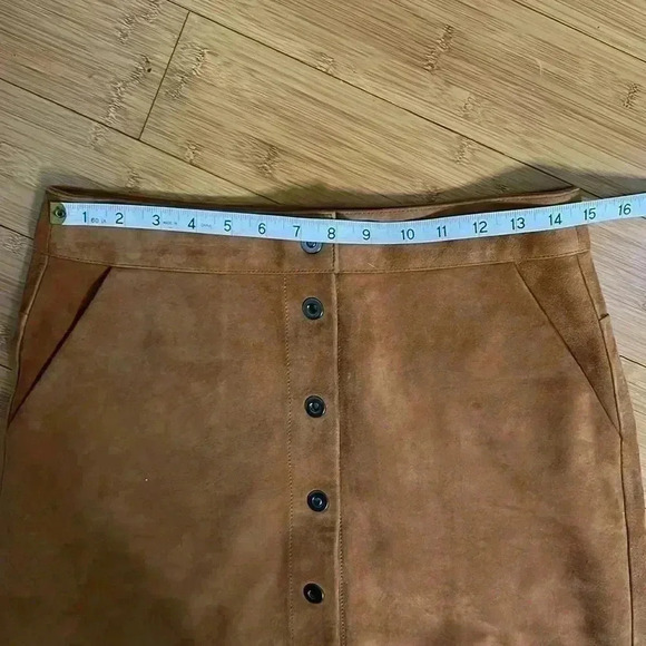 Frame Goat Leather Suede Mini Skirt Camel Snap sz 28 caramel O style LWLT0246 - Picture 8 of 10